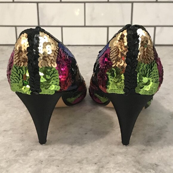 J. Renee Shoes Womens Size 7 M Multicolor Sequin Pointed Toe Pumps Kitten Heels - Picture 4 of 8